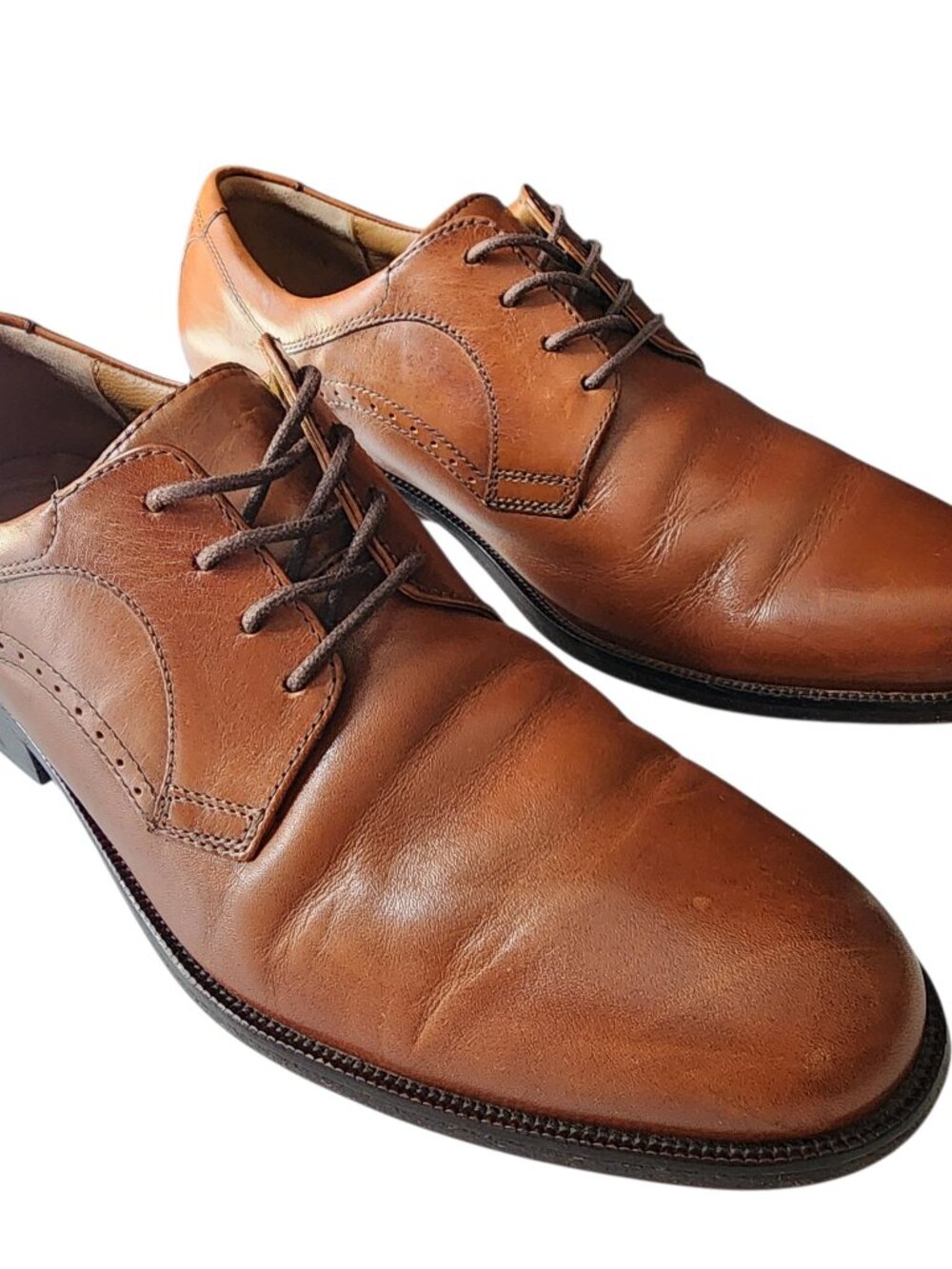 Size 9 Johnston Murphy Shoes Brown Plain Toe Lace Up Genuine Leather Mens Size